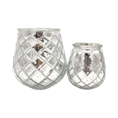 Small Silver Patterned Tealight Holder 11cm Christmas Candles & Holders The Satchville Gift Company   