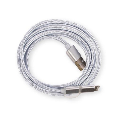 Konekt 2-in-1 USB Braided Cable 1.5m - Assorted Colours Mobile Phone Accessories Konekt Silver  