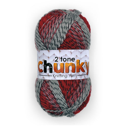 Grey & Red Two Tone Chunky Knitting Yarn 200g Knitting Yarn & Wool FabFinds   