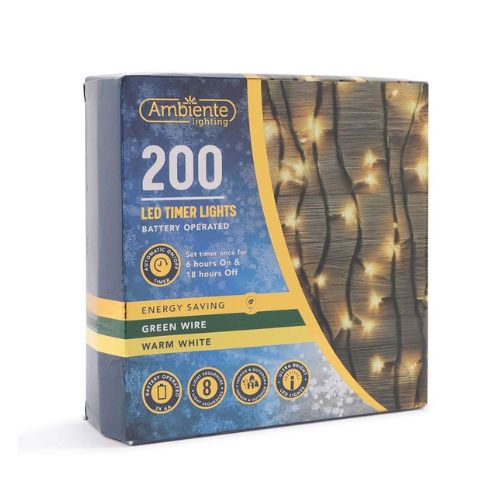 200 LED Timer Lights Green Wire Assorted Colours - FabFinds