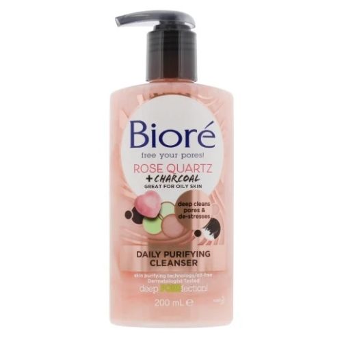 Biore Rose Quartz & Charcoal Daily Purifying Cleanser 200ml Face Wash & Scrubs Biore   