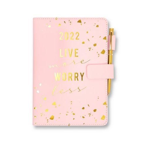 A5 2022 'Live more worry less' Diary With Pen Diary Design Group   