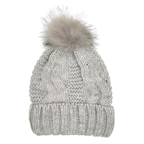 Ladies Cable Knit Pom Pom Hat Hats, Gloves & Scarves FabFinds Grey  
