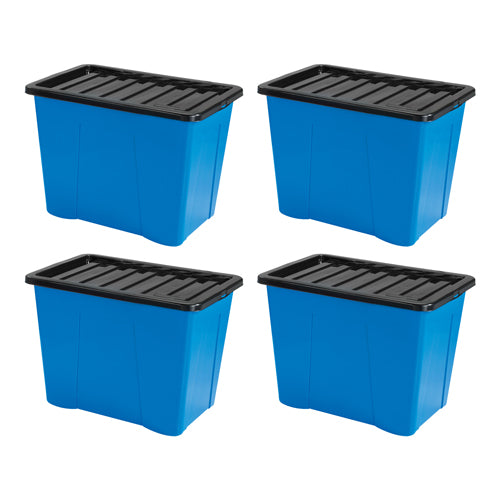 80 Litre Blue Plastic Storage Box with Lid - Set of 4 Storage Boxes FabFinds   