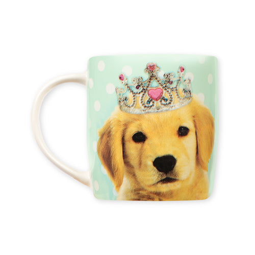 Sage and White Spot Puppy Crown Mug Mugs FabFinds   