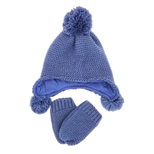 Boy's Navy Pom Pom Hat and Mitts Hats, Gloves & Scarves FabFinds   