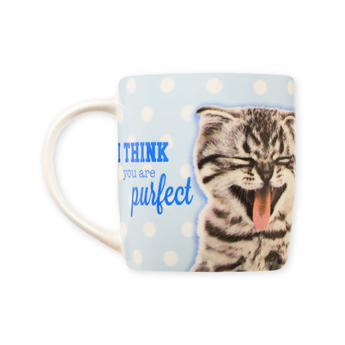Blue and White Spot Cheeky Cat Mug Mugs FabFinds   