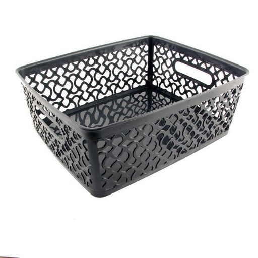 Patterned Plastic Storage Baskets Set of 3 Assorted Colours/Sizes Storage Baskets FabFinds Medium Black 