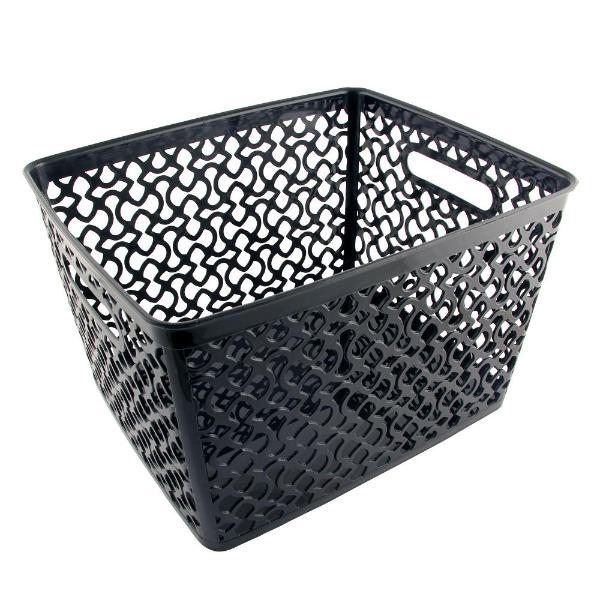 Patterned Plastic Storage Baskets Set of 3 Storage Baskets FabFinds Large Black 