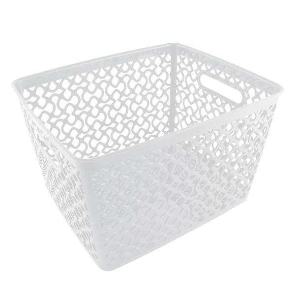Patterned Plastic Storage Baskets Set of 3 Assorted Colours/Sizes Storage Baskets FabFinds Large White 