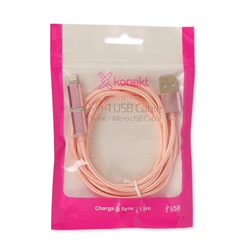 Konekt 2-in-1 USB Braided Cable 1.5m - Assorted Colours Mobile Phone Accessories Konekt   