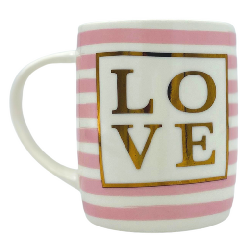 Pink and Rose Gold Striped Love Mug Mugs FabFinds   