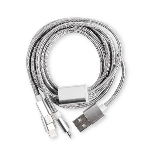 Konekt Premium 3-in-1 Braided Cable 1.2m Assorted Colours Mobile Phone Accessories Konekt Silver  