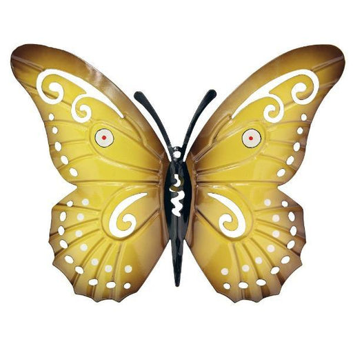 Radiant Butterfly Metalwork Garden Wall Art 35cm Assorted Colours Garden Decor FabFinds Mustard Yellow  