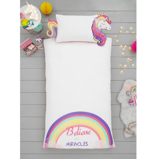Unicorn Rainbow Miracles Kids Reversible Duvet Cover and Pillowcase Set Duvet Sets FabFinds   