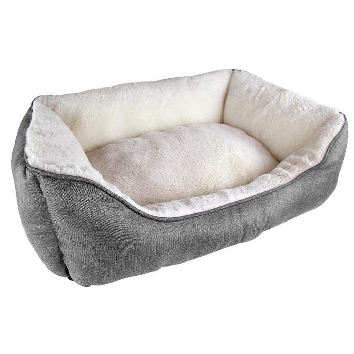 Square Linen Pet Dog Bed Medium Dog Beds FabFinds Grey  
