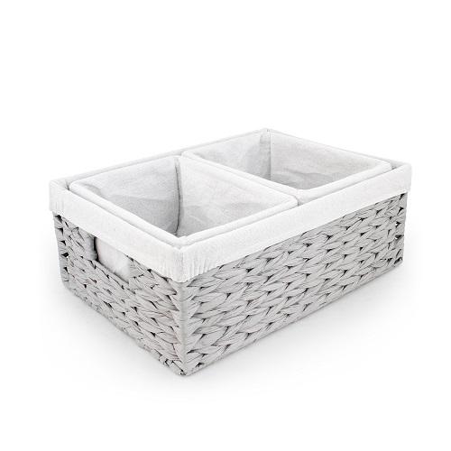3 Piece Grey Woven Raffia Storage Basket Set Storage Baskets Home Collection   