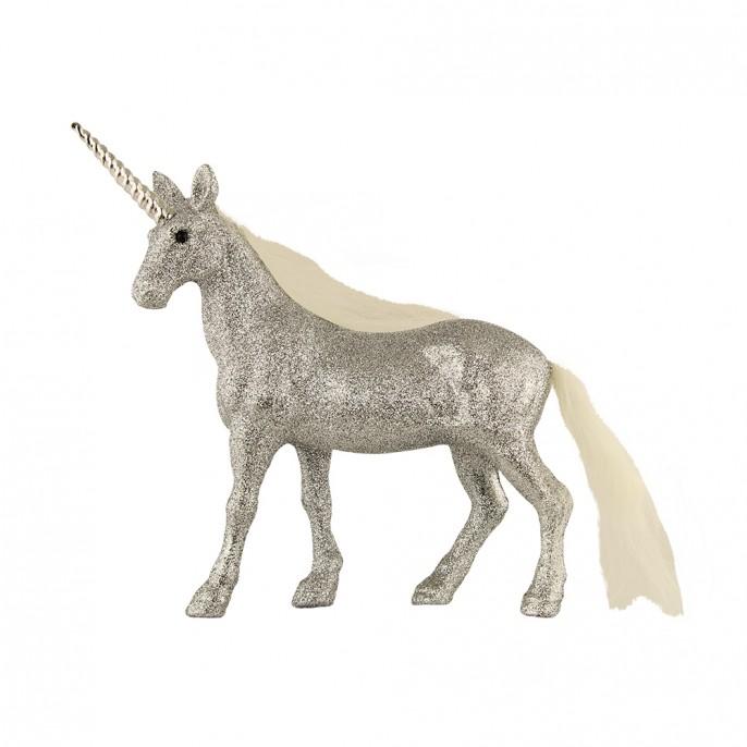 Sparkling Glitter Unicorn Christmas Decoration in Silver Christmas Festive Decorations FabFinds   