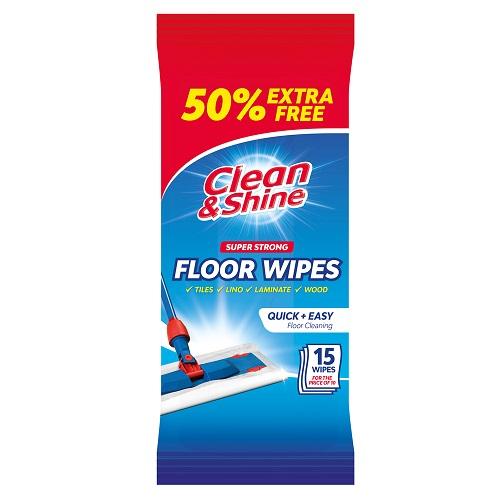 Clean & Shine Super Strong Floor Wipes Pack Of 15 Cleaning Wipes Clean & Shine   