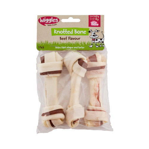 Wiggles Knotted Bones Beef Flavour Dog Treats 3 Pack FabFinds