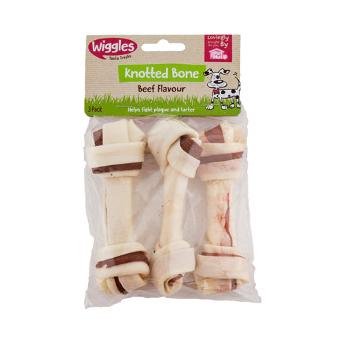 Wiggles Knotted Bones Beef Flavour Dog Treats 3 Pack Dog Treats Wiggles   