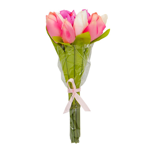 Artificial Tulip Bouquet 9 Stems Assorted Colours Home Decoration FabFinds Pink  