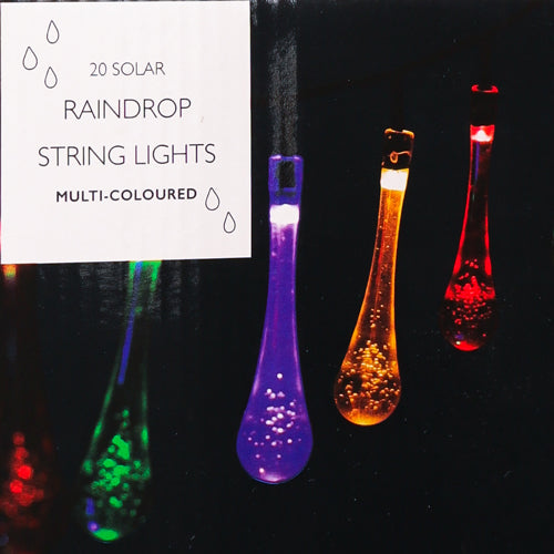 20 Raindrop Solar String Lights- Assorted Colours Solar Lights Solar Energy Multicoloured  