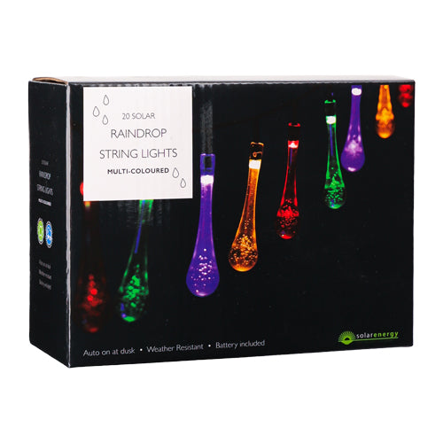 20 Raindrop Solar String Lights- Assorted Colours Solar Lights Solar Energy   