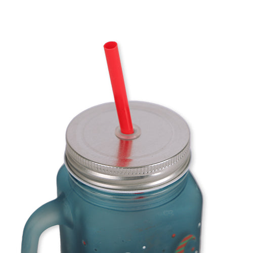 Blue Frosted Glass Gonk Mason Jar With Straw Christmas Tableware FabFinds   
