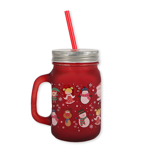 Red Frosted Glass Christmas Character Mason Jar Christmas Tableware FabFinds   