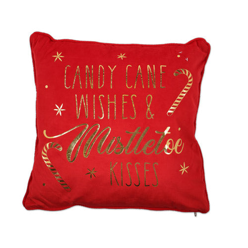 Candy Cane Wishes & Mistletoe Kisses Christmas Cushion Christmas Cushions & Throws FabFinds   