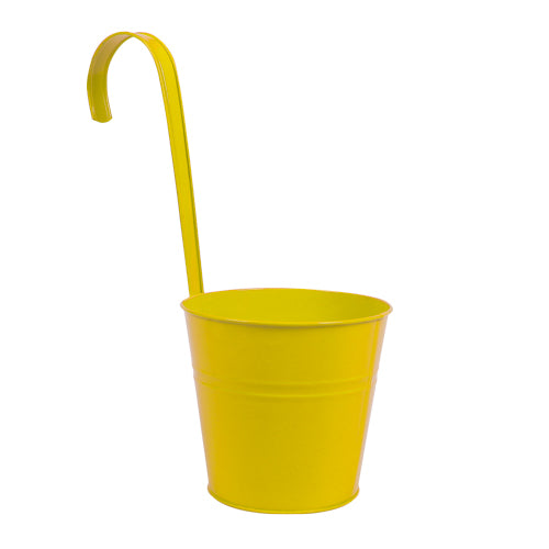 Colourful Tin Pail Over The Fence Plant Pot Large 15cm Assorted Colours Plant Pots & Planters FabFinds Yellow  