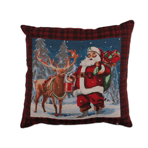 Santa Claus & Reindeer Christmas Cushion 46cm x 46cm Christmas Cushions & Throws FabFinds   