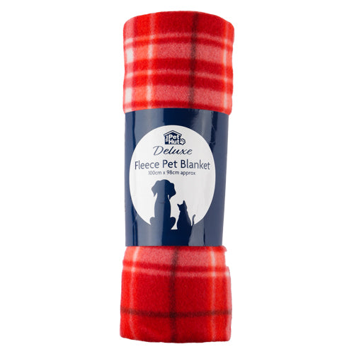 The Pet Hut Fleece Pet Blanket 100cm x 98cm Assorted Styles Petcare The Pet Hut Red Check  