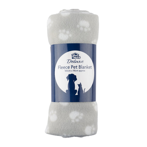 The Pet Hut Fleece Pet Blanket 100cm x 98cm Assorted Styles Petcare The Pet Hut Grey & White Paw Print  