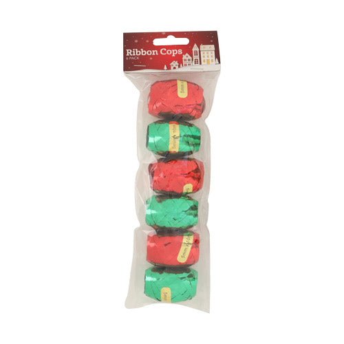 Christmas Gift Ribbon Cops 6 Pack Assorted Colours Christmas Tags & Bows FabFinds Red & Green  