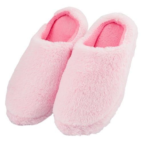 Ladies Luxury Memory Foam Faux Fur Slippers Pink Assorted Sizes