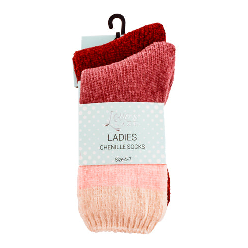Love To Laze Red And Pink Striped Ladies Chenille Socks 2 Pairs Size 4-7 Socks & Snuggle Socks FabFinds   