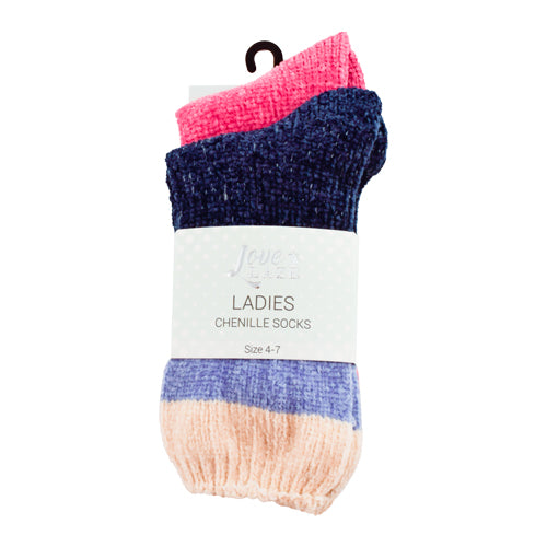 Love To Laze Pink And Blue Striped Ladies Chenille Socks 2 Pairs Size 4-7 Socks & Snuggle Socks FabFinds   