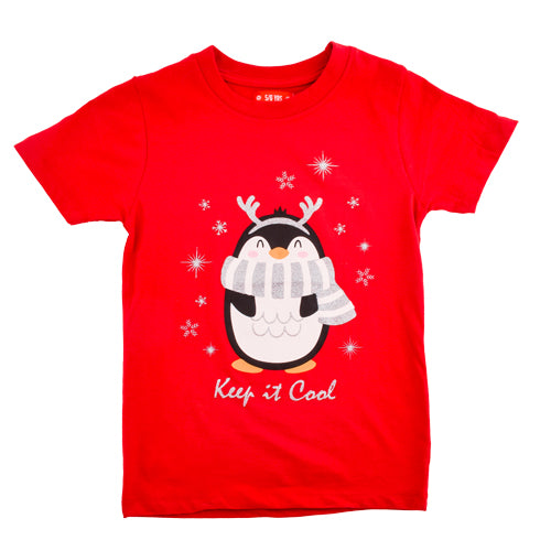 Girls Red Penguin Christmas T-shirt Assorted Sizes christmas FabFinds 5-6 yrs  