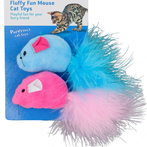 The Pet Hut Fluffy Fun Mouse Cat Toys Set of 2 Cat Toys The Pet Hut   