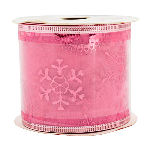 Christmas Luxury Wired Ribbon Roll 2m Assorted Styles Christmas Wrapping & Tissue Paper FabFinds Pink Snowflakes  