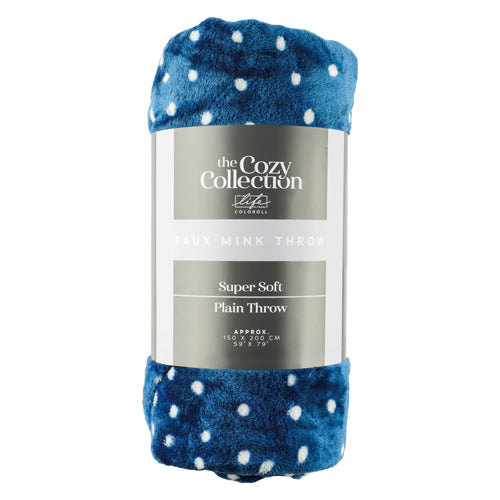 Coloroll Bedding Coloroll Blue and White Spot Faux Mink Throw 150cm x 200cm - FabFinds