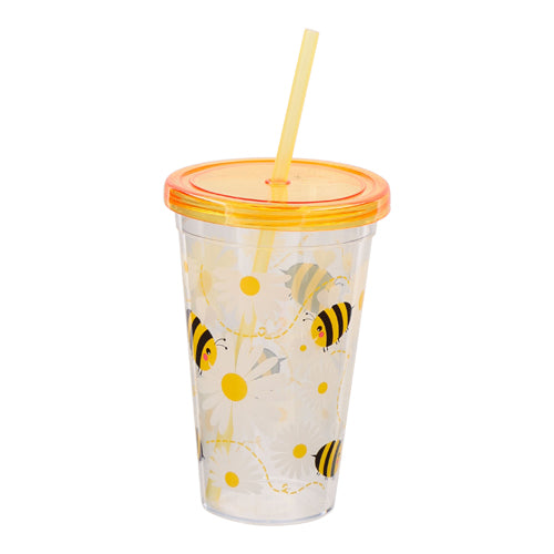 Yellow Bumble Bee Reusable Drinking Cup With Straw Kitchen Accessories FabFinds   