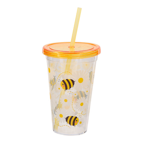 Yellow Bumble Bee Reusable Drinking Cup With Straw Kitchen Accessories FabFinds   