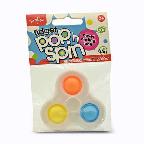 Fidget Pop 'n' Spin 2in1 3 Pops Fidget Toy Assorted Colours Toys FabFinds White Spinner Yellow/Orange/Blue  