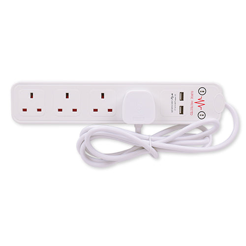Hyundai Surge Protected 4 Way Extension Lead With USB 2M Extension Cords Hyundai   