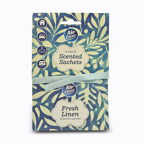 Air Clear Scented Sachets 4 Pack Assorted Scents Air Fresheners & Refills Air Clear Fresh Linen  