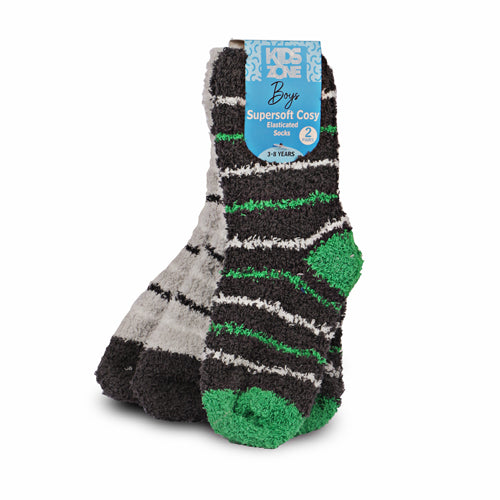 Boys Supersoft Cosy Snuggle Socks Assorted Colours/Sizes Socks & Snuggle Socks Kids Zone Grey & Green Stripe 8-13yrs  