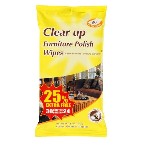 Clear Up Extra Thick Furniture Polish Wipes 30 Pack Cleaning Wipes Clear Up   